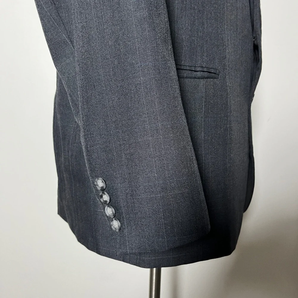 John Weitz Palm Beach Suit Mens 46L 41W Charcoal Gray Windowpane Big and Tall
